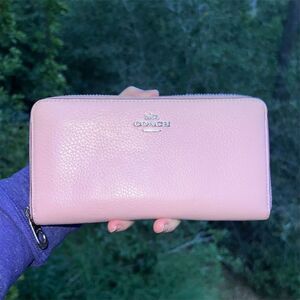 COACH Long Zip-Around Pink Pebble Leather Wallet with Silver Hardware AUTHENTIC